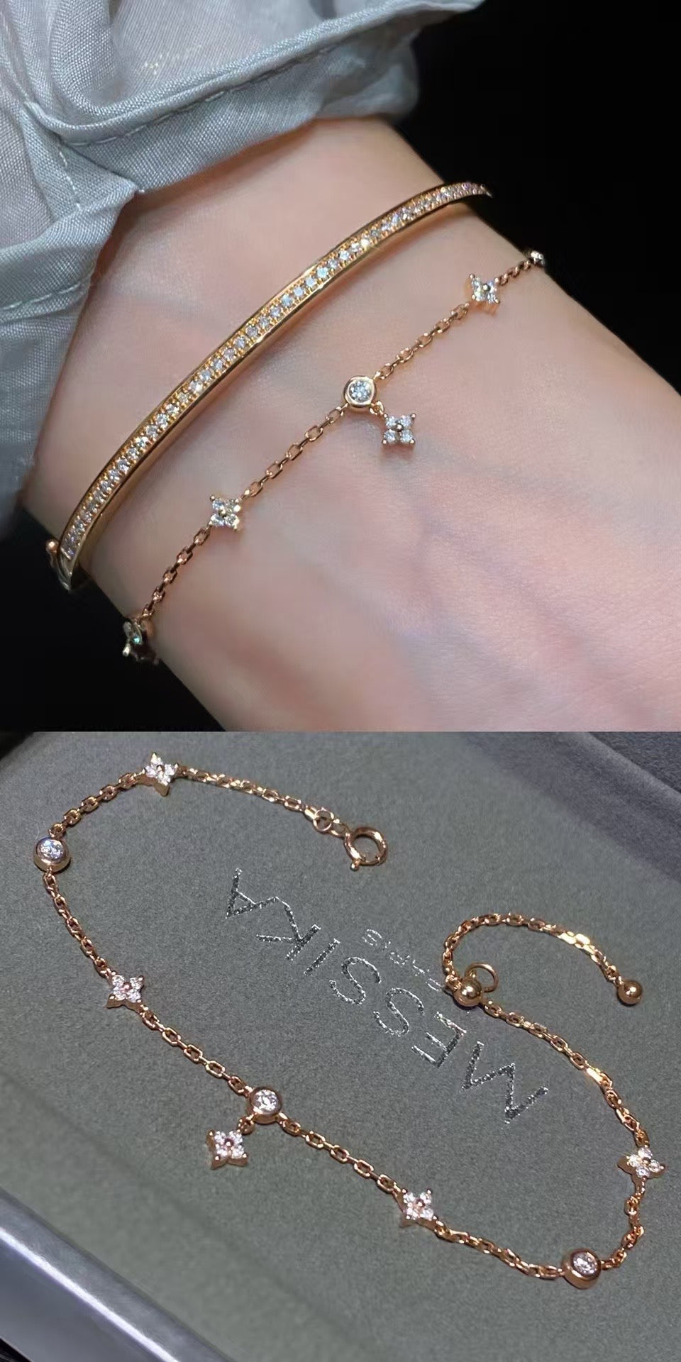 18K金四葉草鑽石手鍊