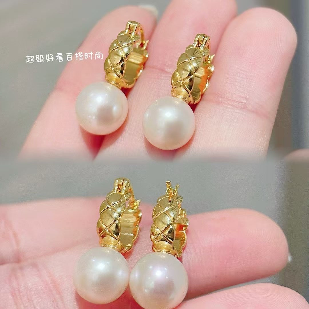 18k金9-10mm天然珍珠耳環