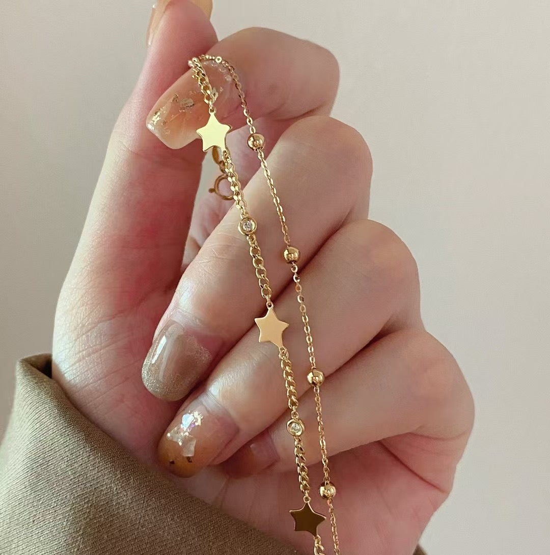 18k金鑽石雙層星芒手鍊